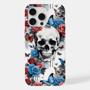 Skull with Roses and Butterflies Drippy Paint iPhone 15 Pro Max Case