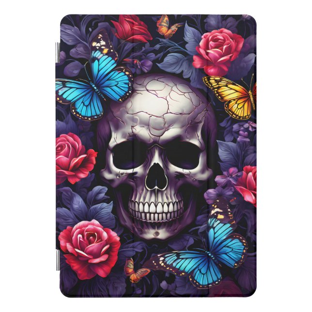 Skull with Roses and Butterflies Goth  iPad Pro Cover (Front)