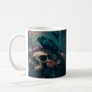 Skull with Roses and Crow Goth Art Coffee Mug