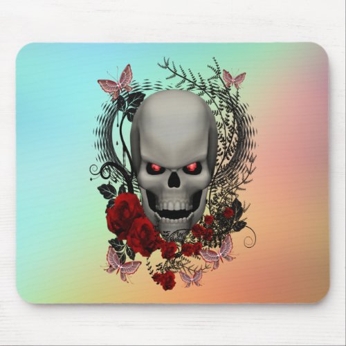 Skull with roses fantasy art mouse pad