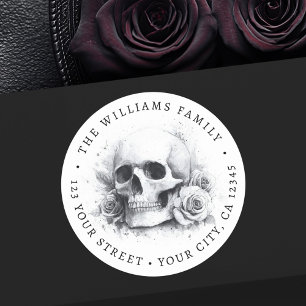 Skull with roses Halloween return address Classic Round Sticker