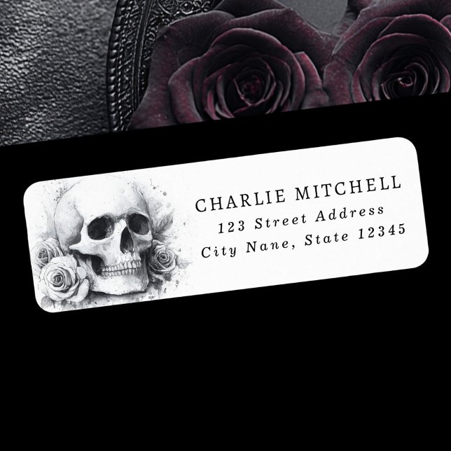 Skull with roses Halloween return address Label (Skull with roses Halloween return address Label)