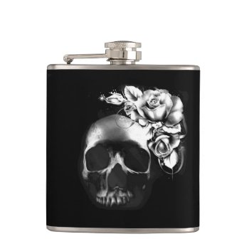 Skull With Roses Hip Flask by deemac2 at Zazzle