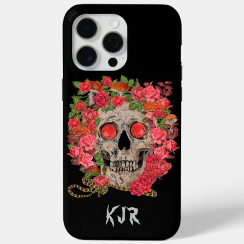 Skull with Roses Mushrooms Snake iPhone 15 Pro Max Case