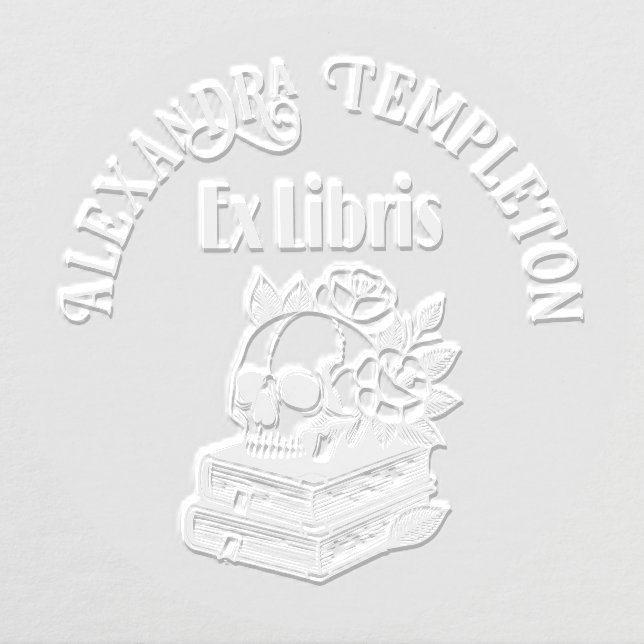 Skull with Roses on Books #4PS with Ex Libris Name Embosser (Design)