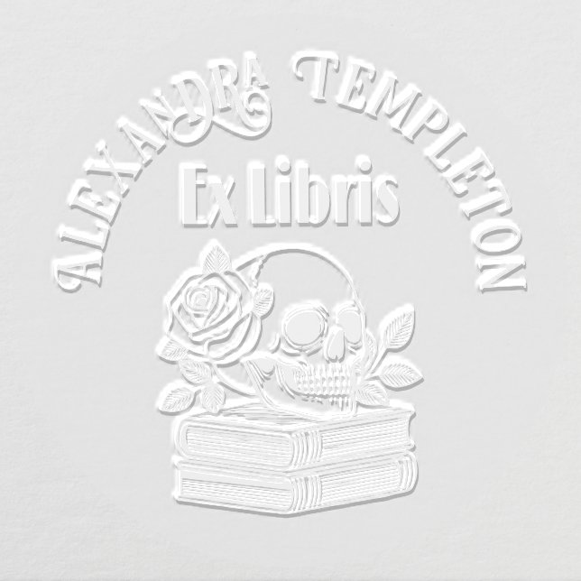 Skull with Roses on Books #5PS with Ex Libris Name Embosser (Design)