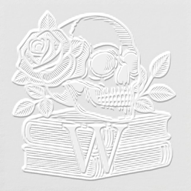 Skull with Roses on Books #6PS Initial Monogram Embosser (Design)