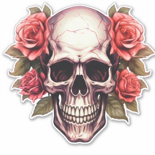 Skull with Roses Sticker