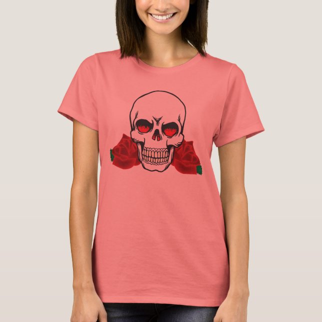 Skull with Roses Tattoo  Design Customizable Shirt (Front)