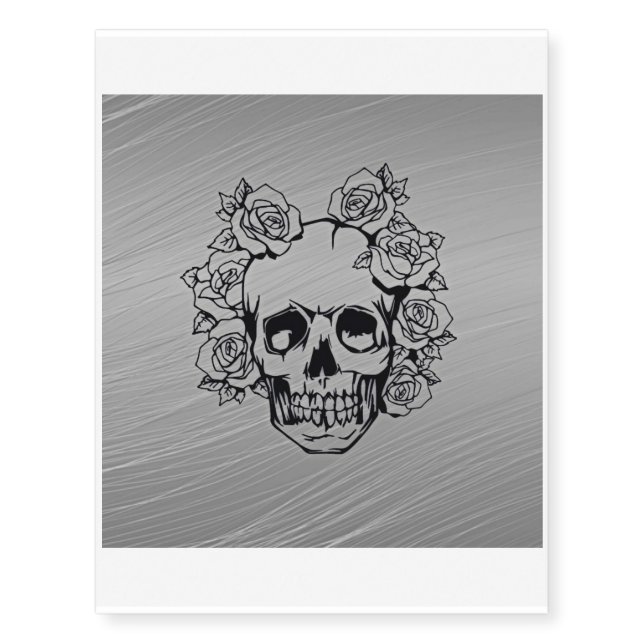 skull with roses temporary tattoos (Front)