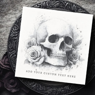 Skull with roses watercolor painting napkins