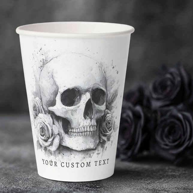 Skull with roses watercolor painting paper cups (Skull with roses watercolor painting paper cups)