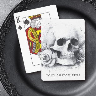 Skull with roses watercolor painting poker cards