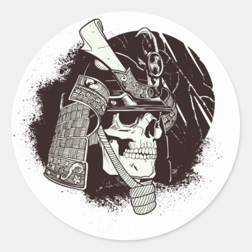 Skull With Samurai Helmet Classic Round Sticker