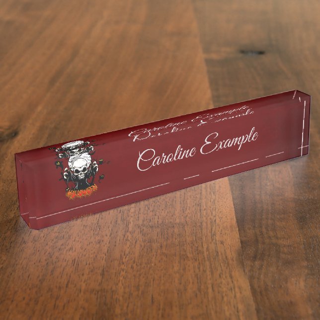 Skull with sharp, menacing teeth  desk name plate (Side)