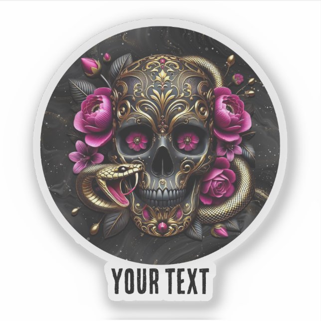 Skull With Snake Custom Sticker. Sticker (Front)
