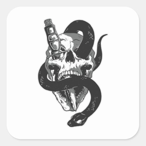 Skull With Snake Square Sticker