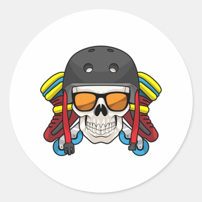 Skull with Sunglasses & Inline skates Classic Round Sticker (Front)