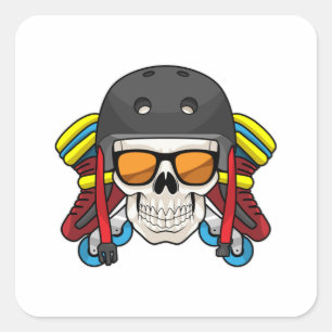 Skull with Sunglasses & Inline skates Square Sticker