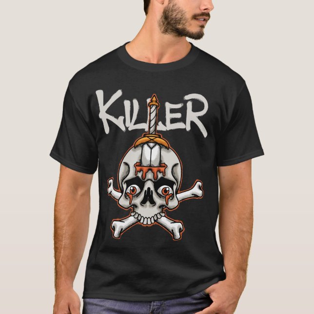 Skull with Sword and Bone Cross streetwear T-Shirt (Front)
