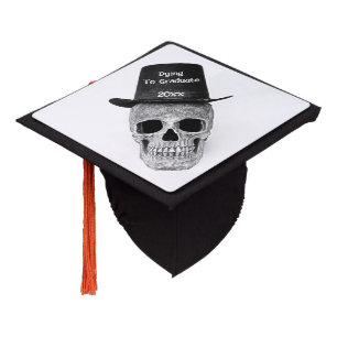 Skull With Top Hat Black White Gray Gothic Vintage