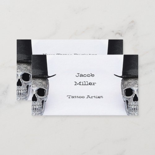 Skull With Top Hat Black White Vintage Tattoo Shop Business Card