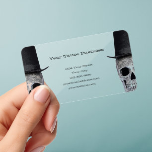 Skull With Top Hat Black White Vintage Tattoo Shop Clear Business Cards