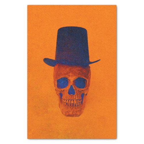 Skull With Top Hat Burnt Orange Blue Pop Art Tissue Paper