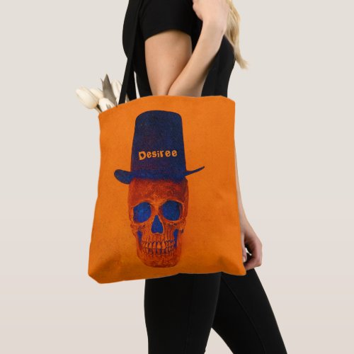 Skull With Top Hat Burnt Orange Blue Pop Art Tote Bag