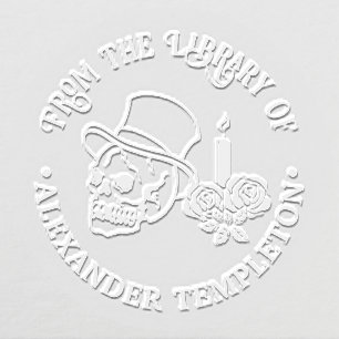 Skull with Top Hat, Candle Roses Library Book Name Embosser