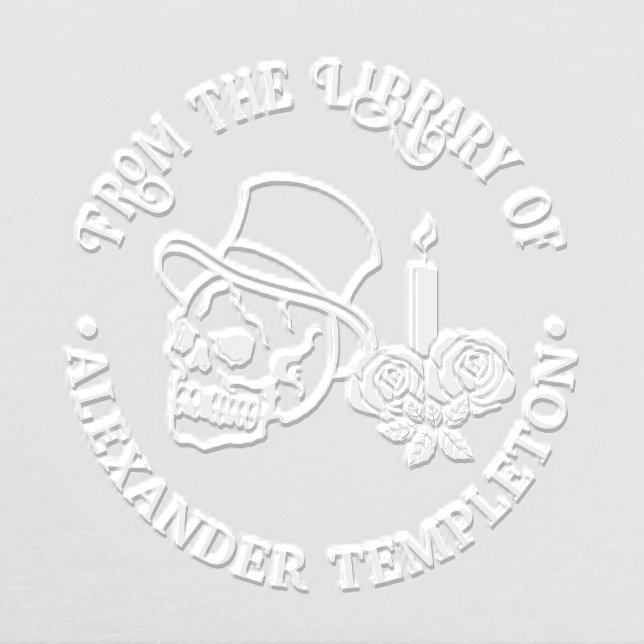 Skull with Top Hat, Candle Roses Library Book Name Embosser (Design)