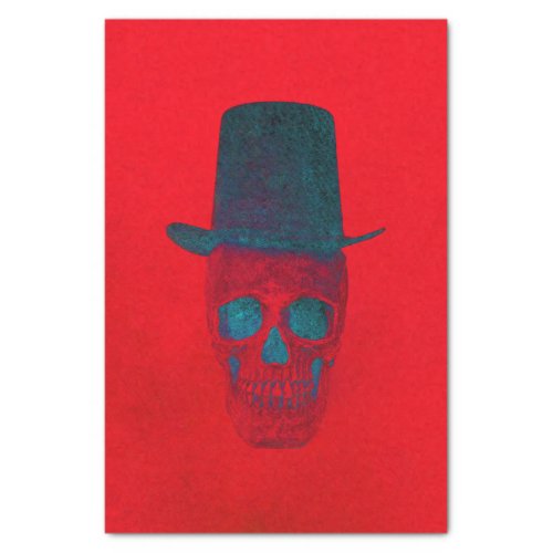 Skull With Top Hat Gothic Red Blue Pop Art Tissue Paper