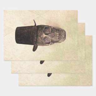 Skull With Top Hat Gothic Vintage Beige Texture Wrapping Paper Sheets