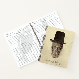 Skull With Top Hat Gothic Vintage Sepia Recipes Notebook