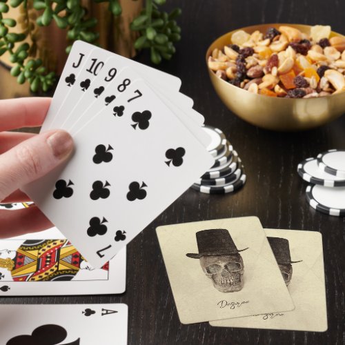 Skull With Top Hat Gothic Vintage Sepia Texture Playing Cards