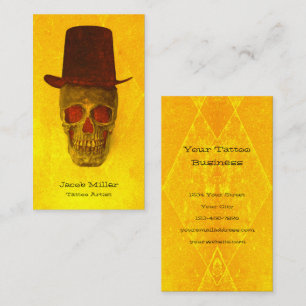 Skull With Top Hat Neon Yellow Vintage Texture Business Card