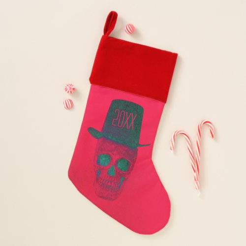 Skull With Top Hat Red Green Halloween Christmas Christmas Stocking