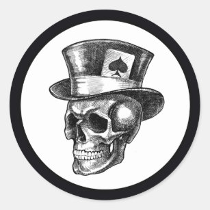 Skull with Tophat Classic Round Sticker