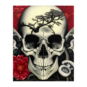 Skull with Tree, Flowers, and Mushrooms Acrylic Print
