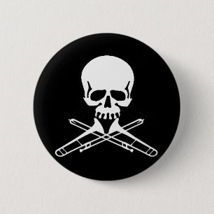 Skull with Trombones as Crossbones Button