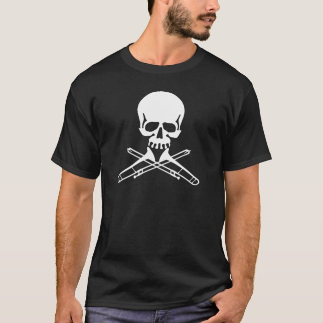 Skull with Trombones as Crossbones T-Shirt (Front)