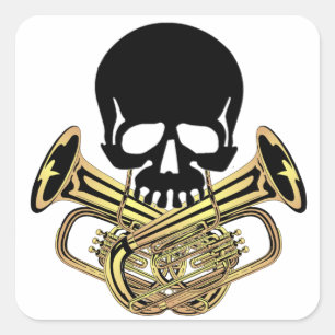 Skull with Tuba Crossbones Square Sticker