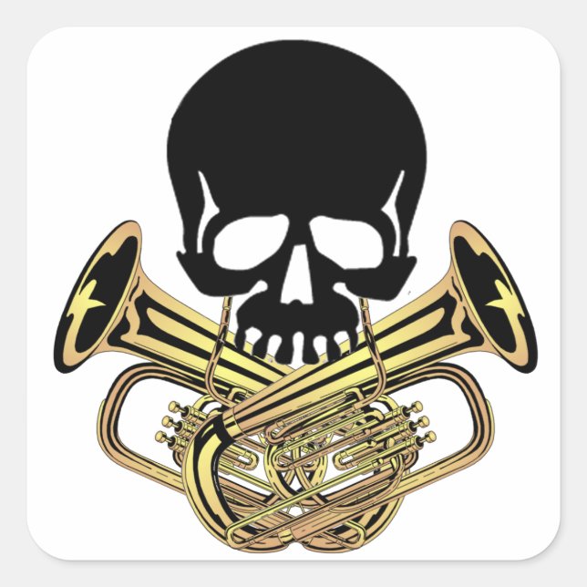 Skull with Tuba Crossbones Square Sticker (Front)