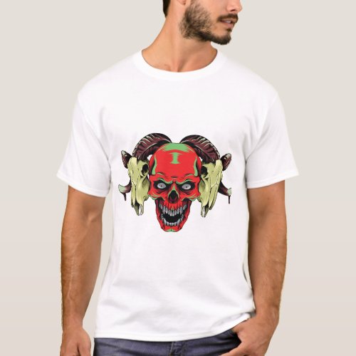 Skull with two goat skulls vector illustation T_Shirt