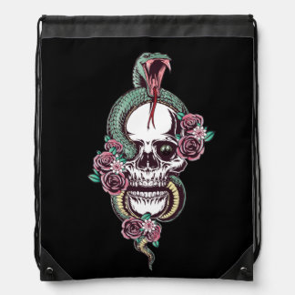 Skull with Viper Drawstring Bag
