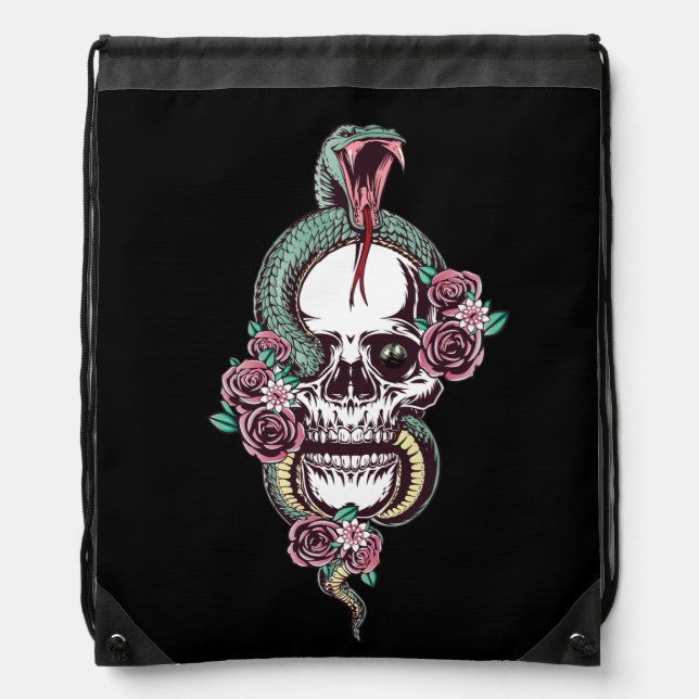 Skull with Viper Drawstring Bag (Front)