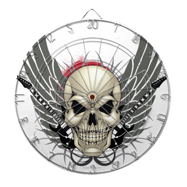 Skull with Wings and Guitars Dart Board (Front)