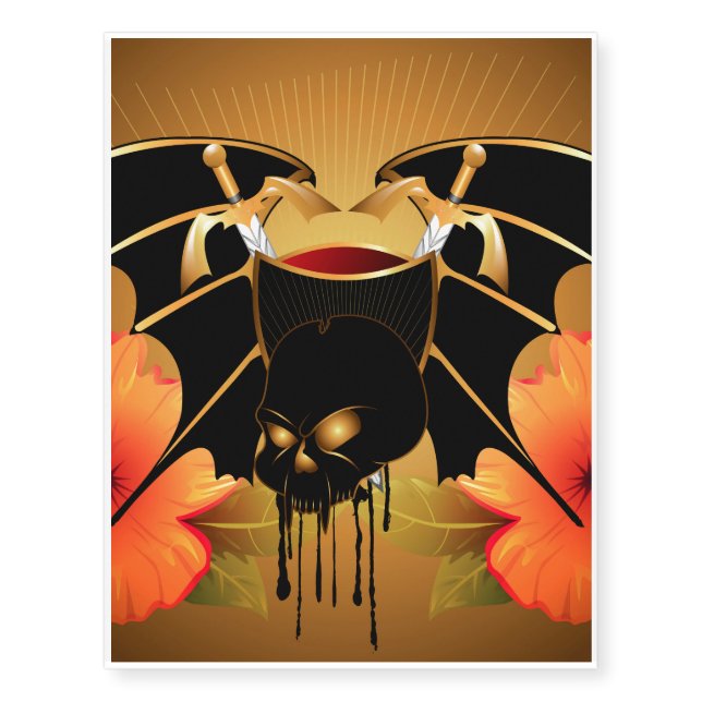 Skull with wings temporary tattoos (Front)