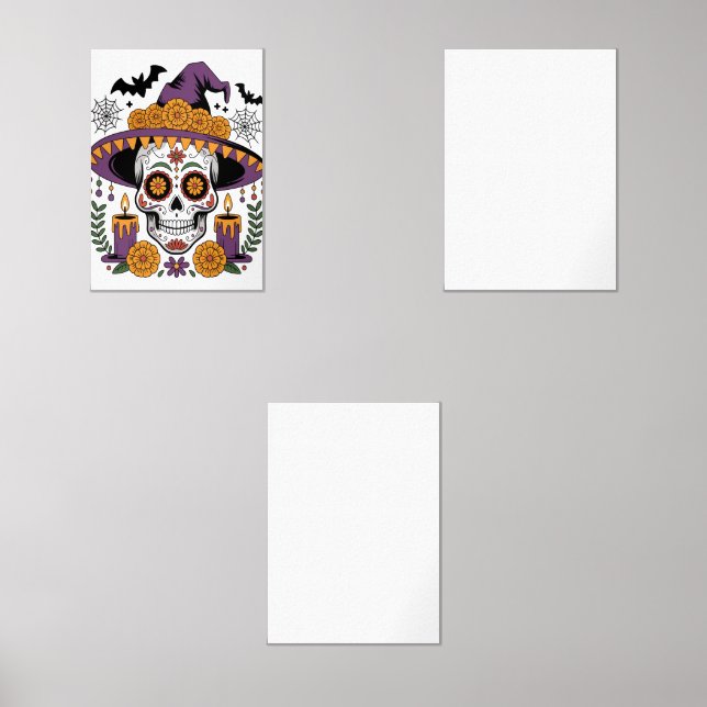 Skull with Witch Hat Halloween Vector Wall Art Sets (Front)
