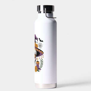 Skull with Witch Hat Halloween Vector Water Bottle